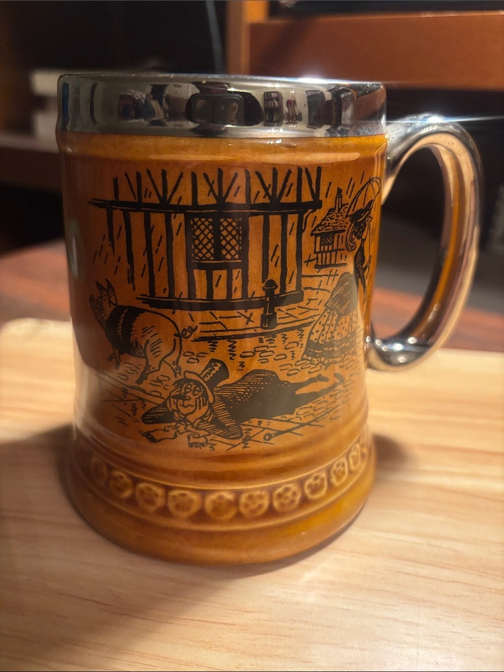 Princess House Brown Ceramic Mug with Silver Rim and Handle
